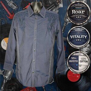 Roar Signature Vitality W51958 Embroidered Western Shirt Navy M